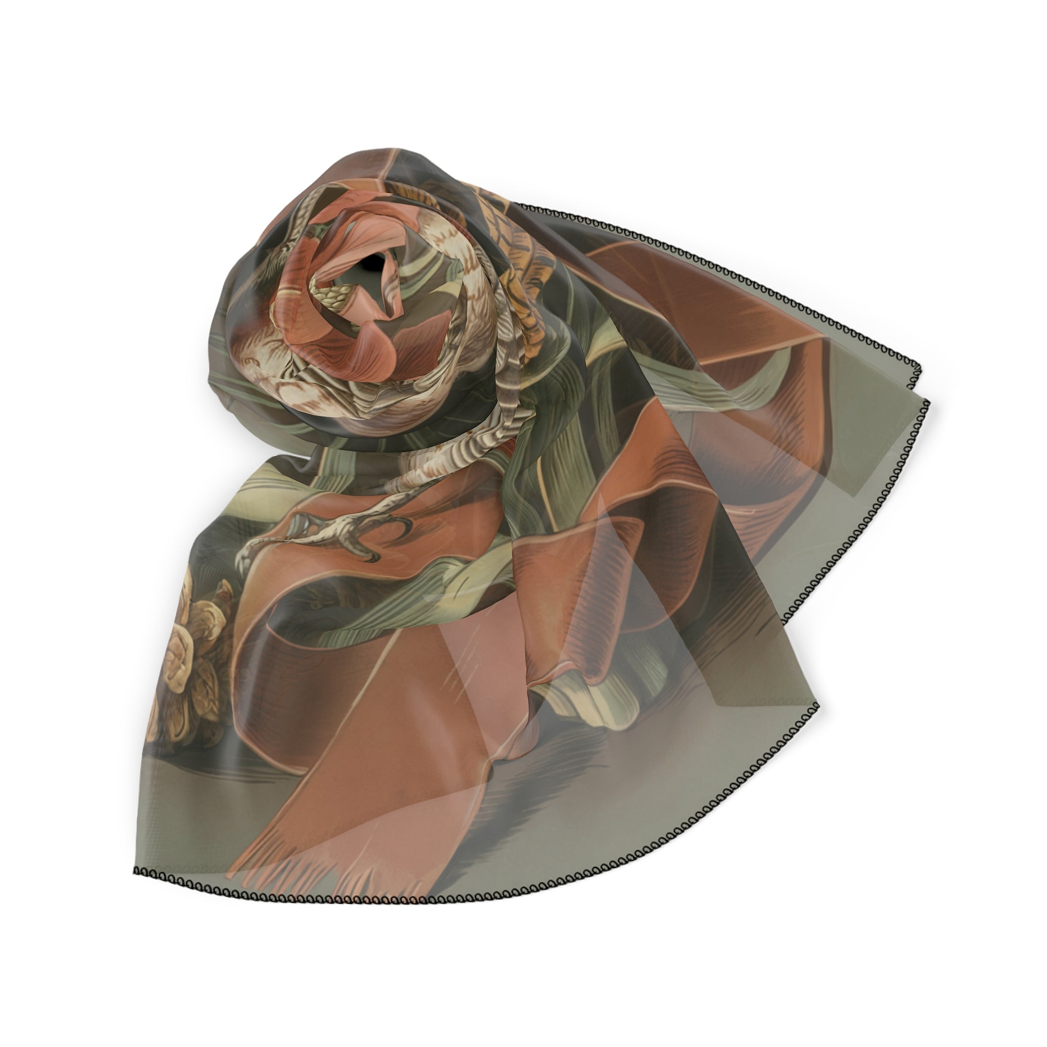 Elegant Vintage-Inspired Poly Scarf, Botanical Print Scarf, Fashion Scarf for Women, Gift for Her, Boho Style Accessories