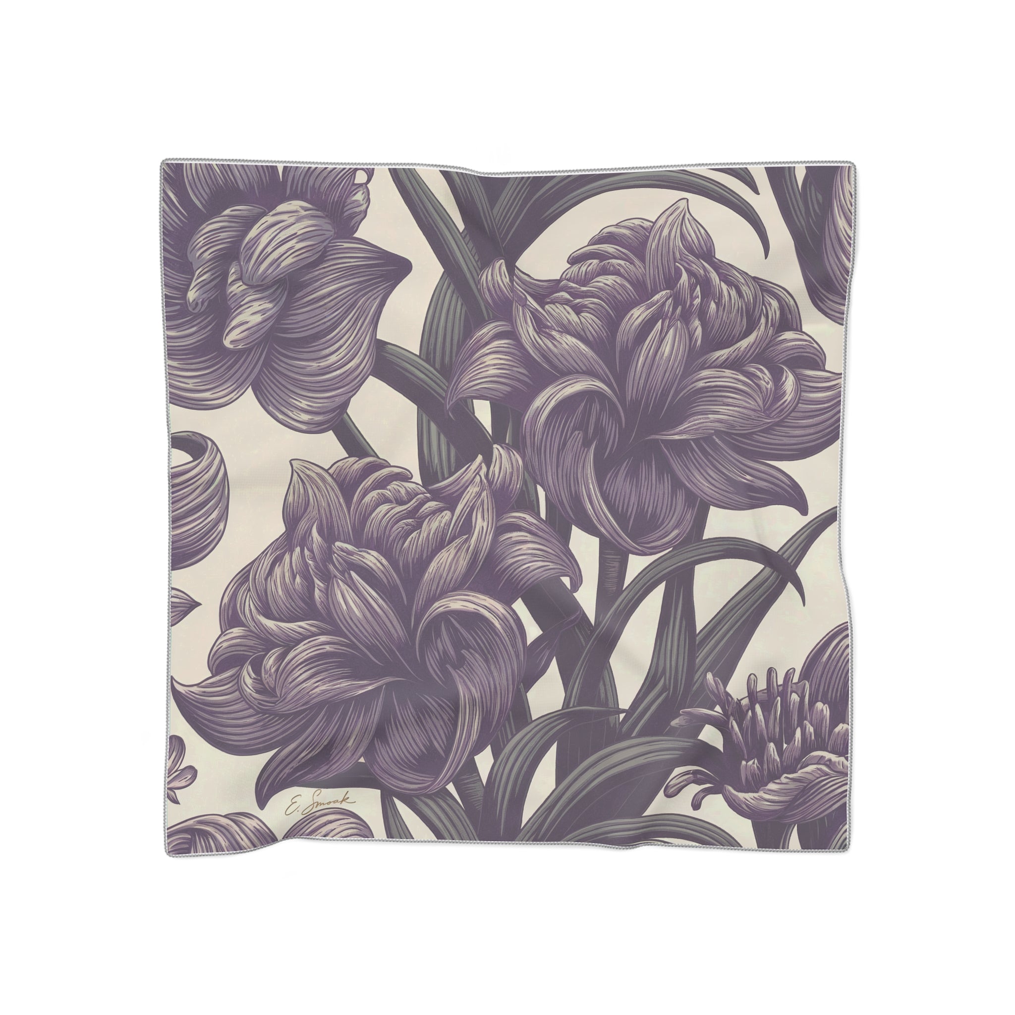 Elegant Floral Poly Scarf - Blooming Purple Design, Perfect for Spring Fashion, Gift for Her, Accessory for Dressy Occasions