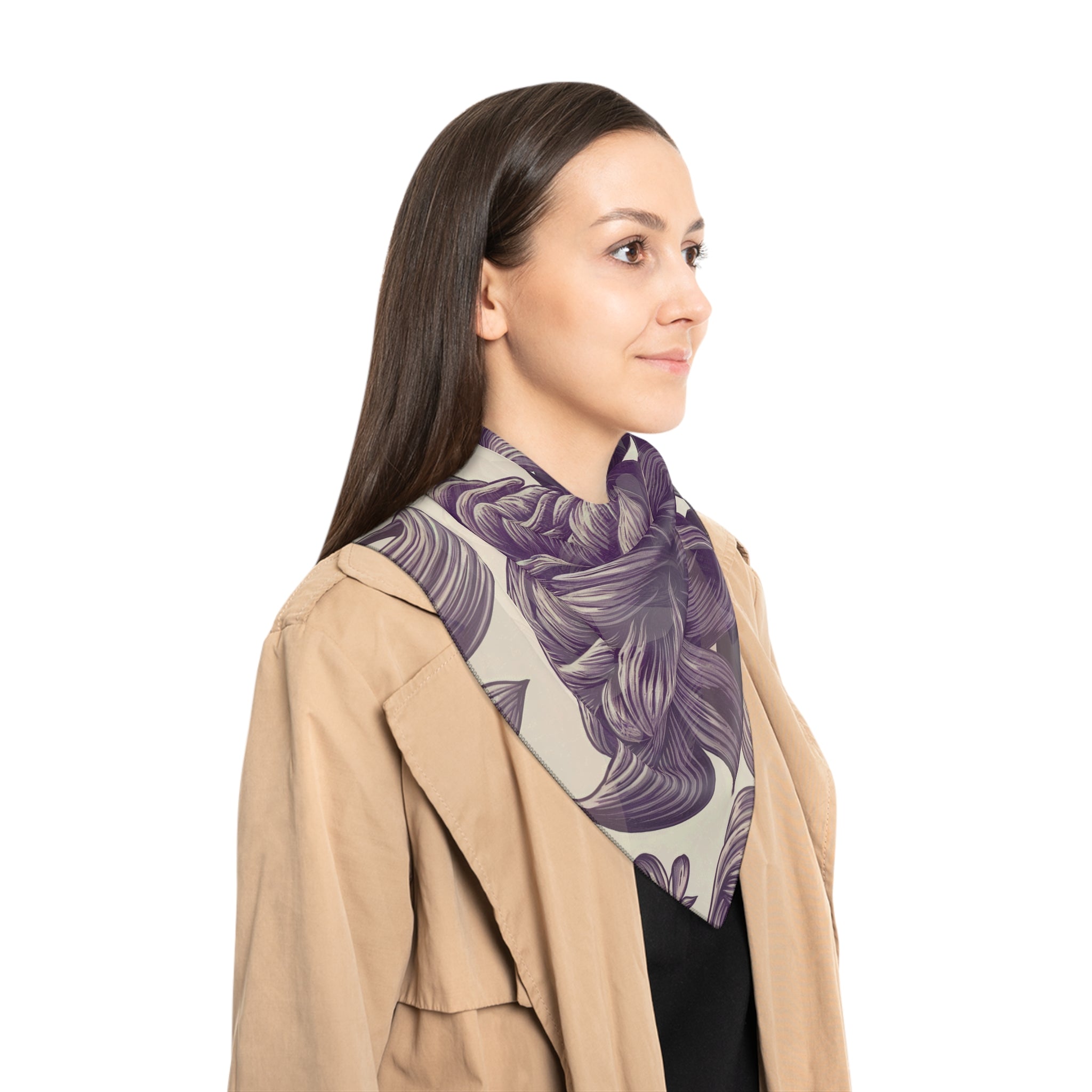 Elegant Floral Poly Scarf - Blooming Purple Design, Perfect for Spring Fashion, Gift for Her, Accessory for Dressy Occasions