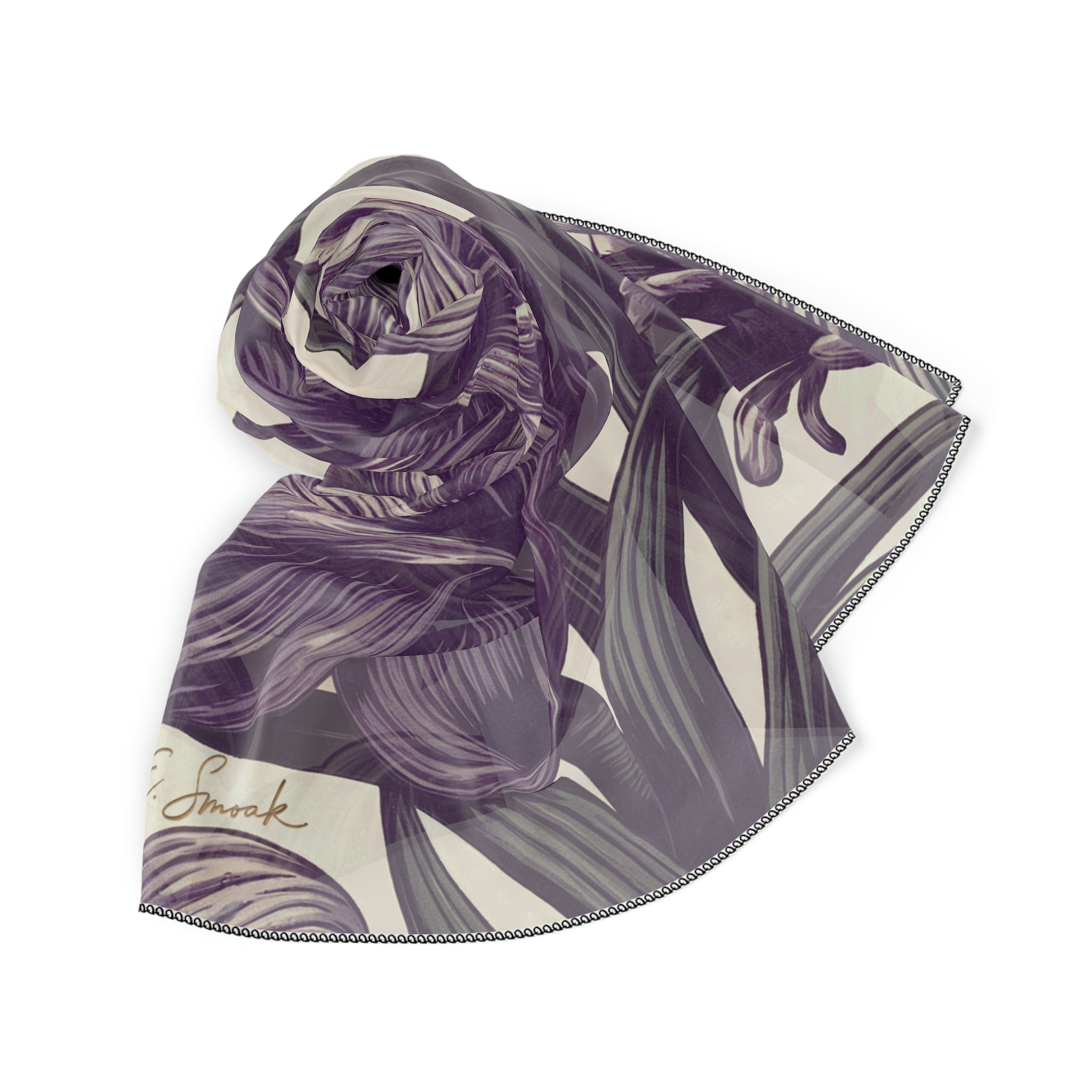 Elegant Floral Poly Scarf - Blooming Purple Design, Perfect for Spring Fashion, Gift for Her, Accessory for Dressy Occasions