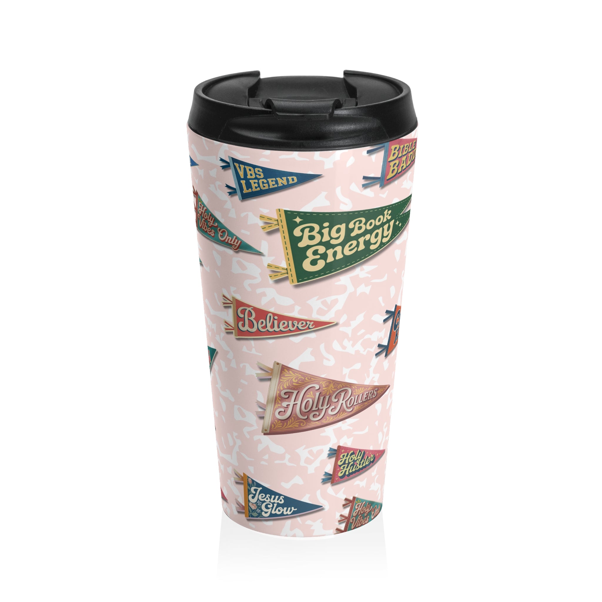 Camp Believers Pennant Stainless Steel Travel Mug - Pink