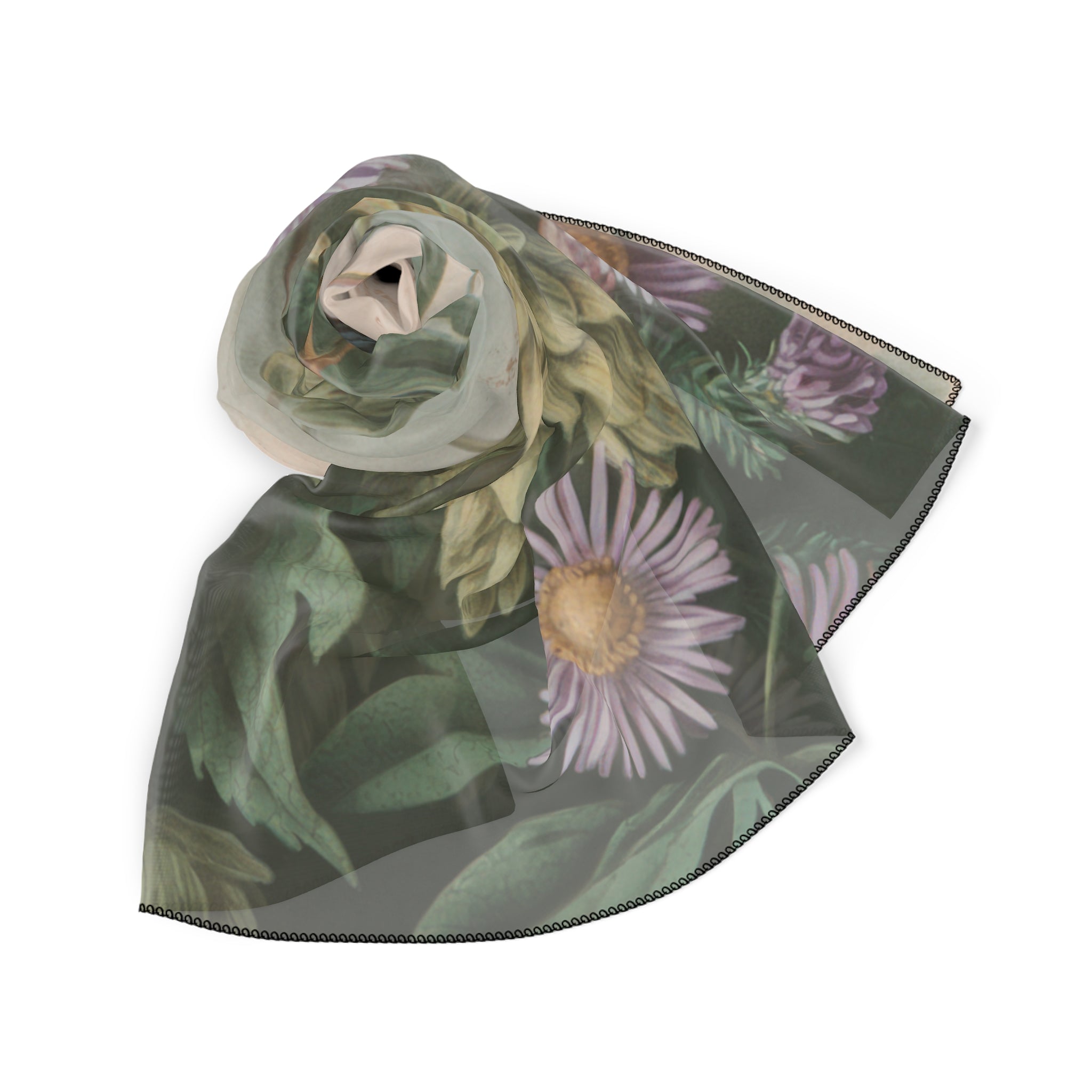 Floral Printed Poly Scarf, Lightweight Fashion Accessory, Gift for Nature Lovers, Elegant Wrap for All Occasions, Stylish Gift for Her