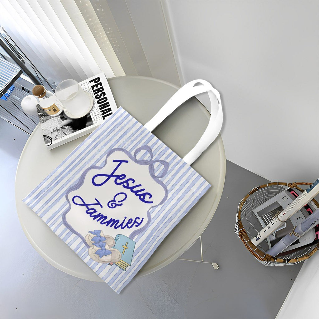 Jesus & Jammies Coquette Bible Study Tote Bag - Blue