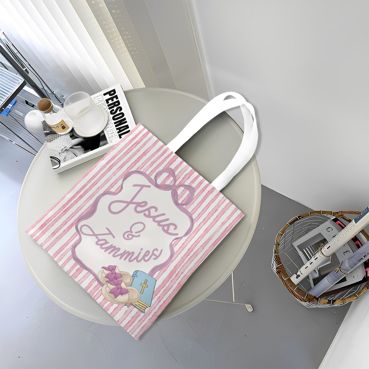 Jesus & Jammies Coquette Bible Study Tote Bag - Pink