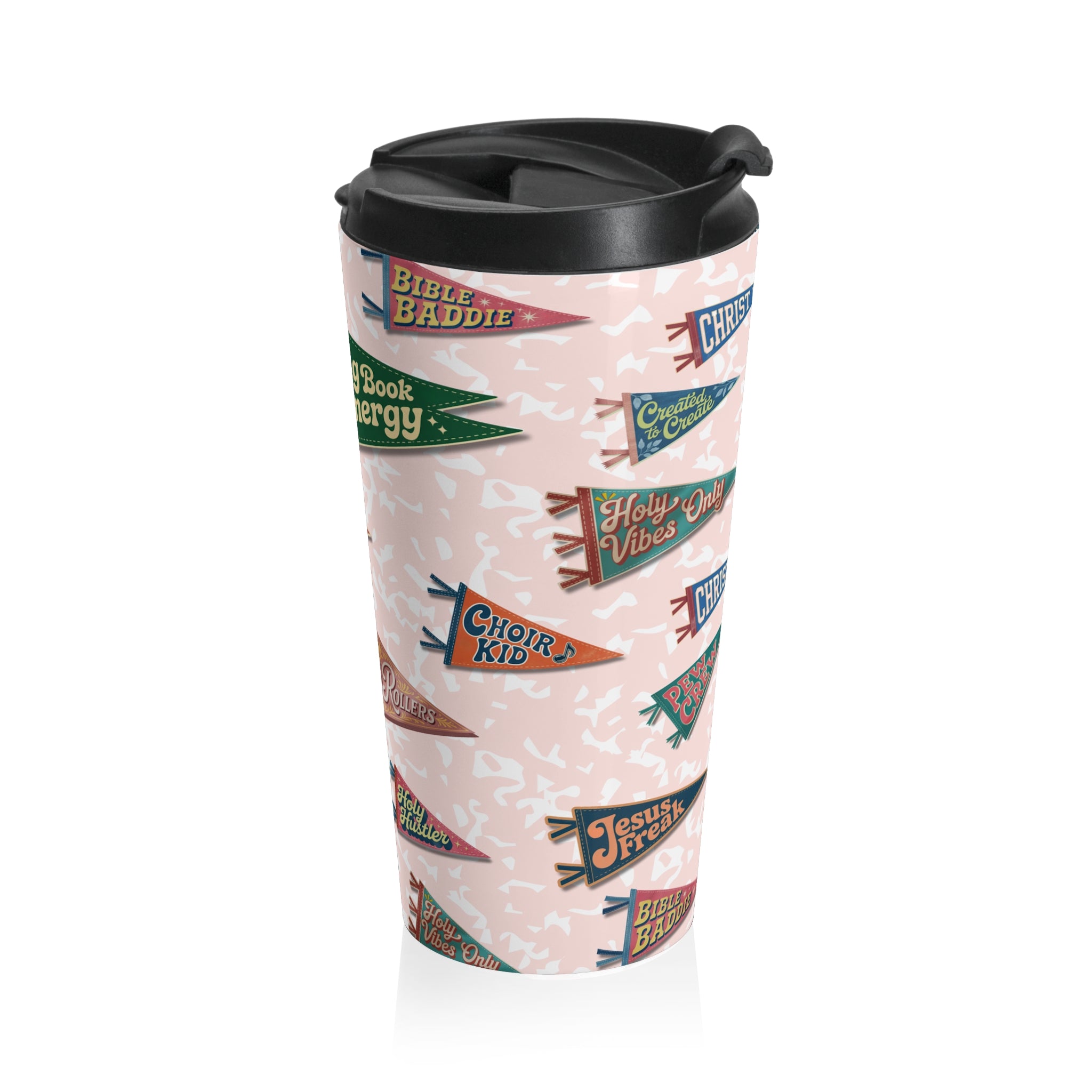 Camp Believers Pennant Stainless Steel Travel Mug - Pink