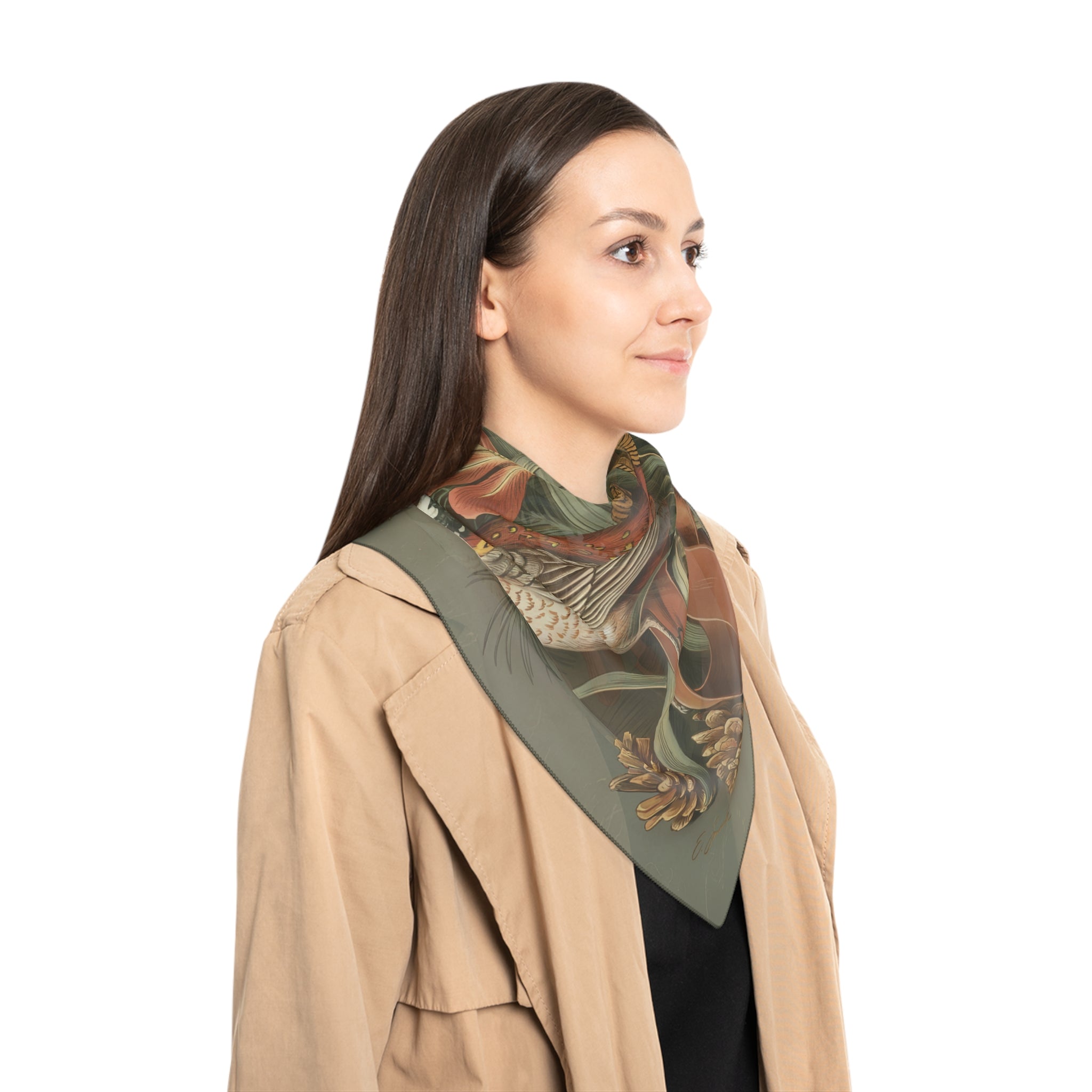 Elegant Vintage-Inspired Poly Scarf, Botanical Print Scarf, Fashion Scarf for Women, Gift for Her, Boho Style Accessories