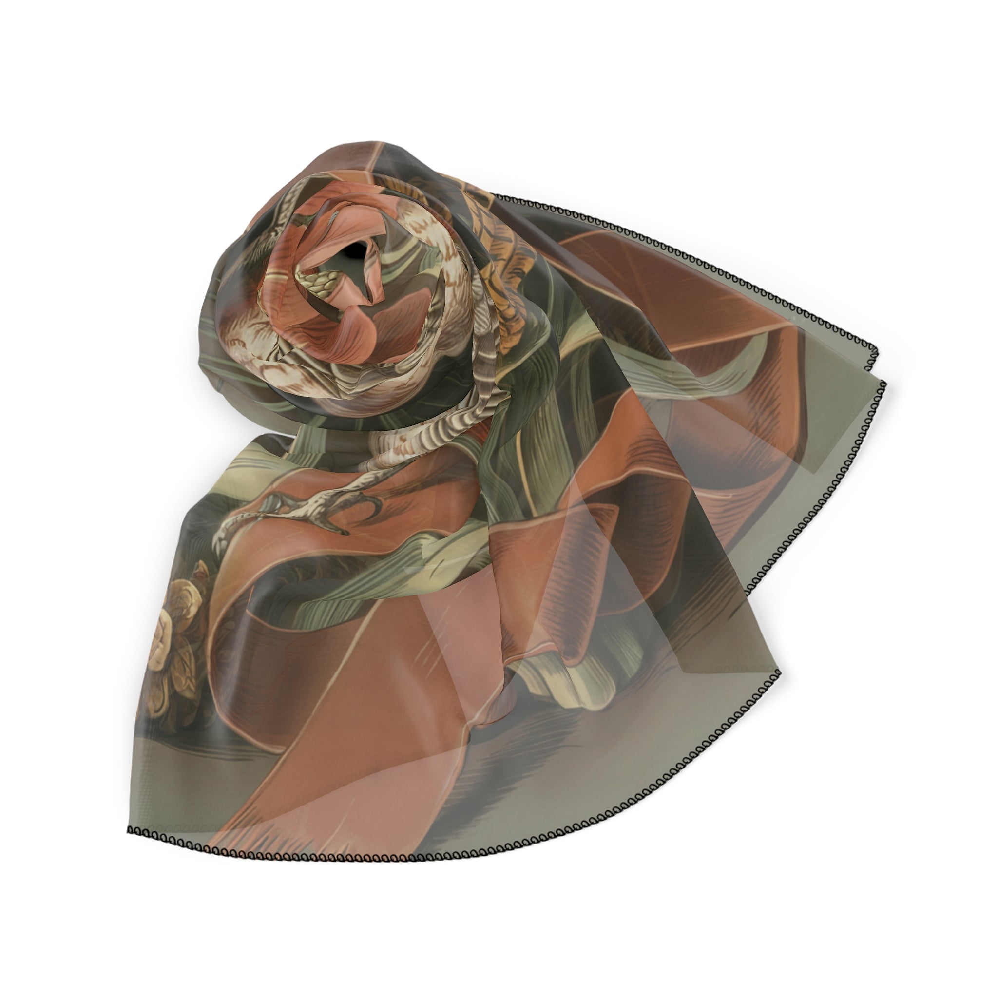 Elegant Vintage-Inspired Poly Scarf, Botanical Print Scarf, Fashion Scarf for Women, Gift for Her, Boho Style Accessories