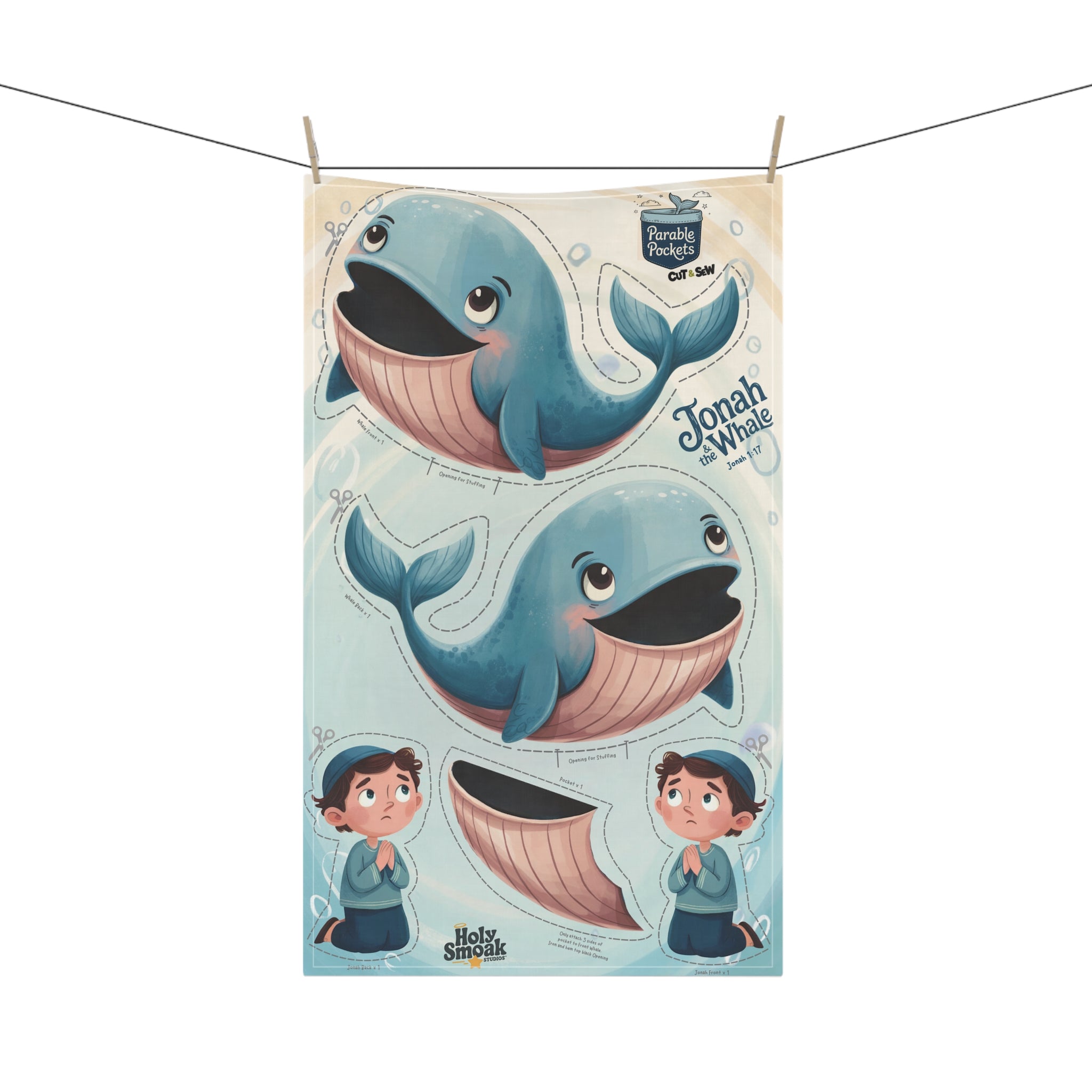 Jonah and the Whale Cut & Sew Fabric Panel | Tea Towel