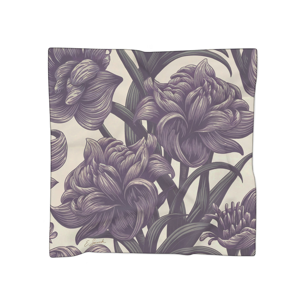 Elegant Floral Poly Scarf - Blooming Purple Design, Perfect for Spring Fashion, Gift for Her, Accessory for Dressy Occasions