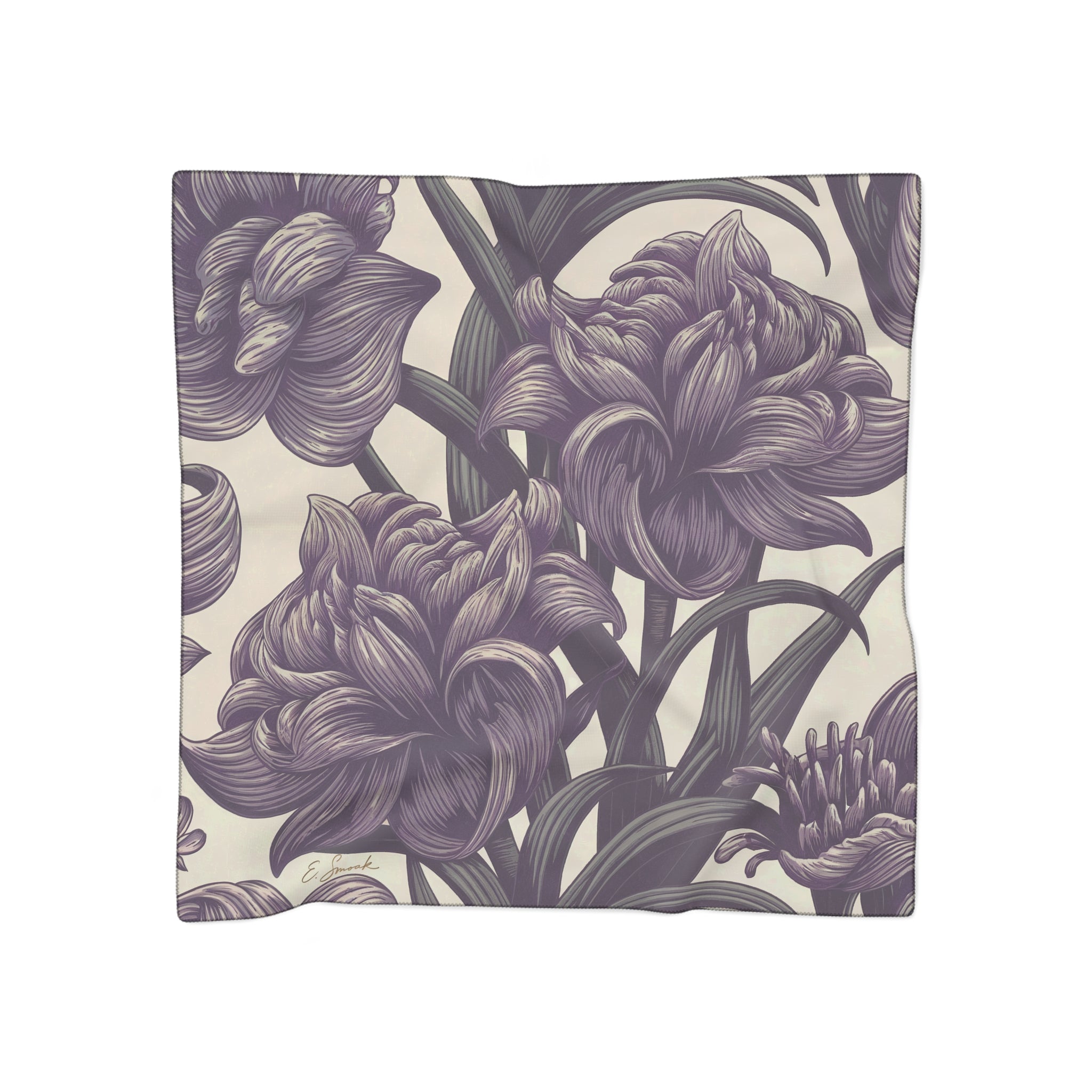 Elegant Floral Poly Scarf - Blooming Purple Design, Perfect for Spring Fashion, Gift for Her, Accessory for Dressy Occasions