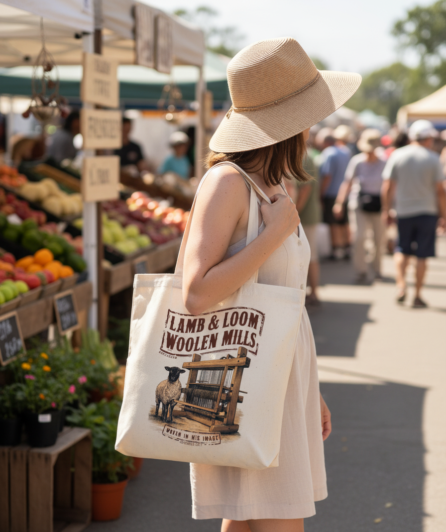 Woman with a tote bag at an outdoor market