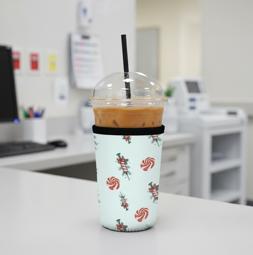 Tumbler with a festive design on a desk in an office setting