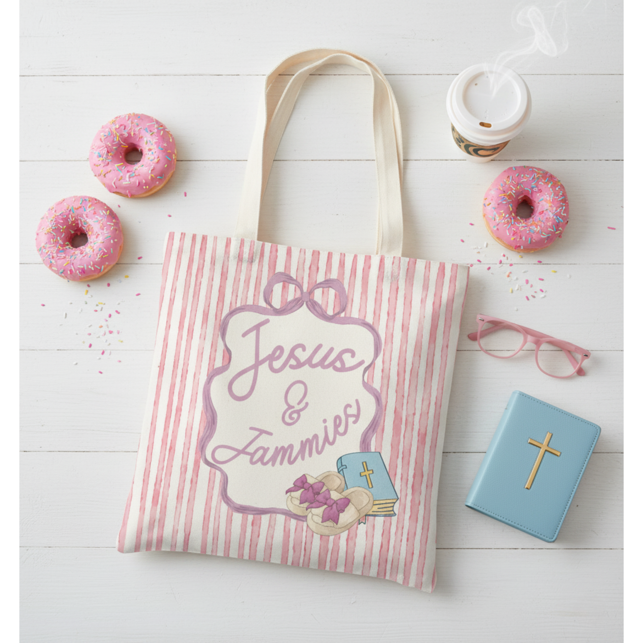 Jesus & Jammies Coquette Bible Study Tote Bag - Pink