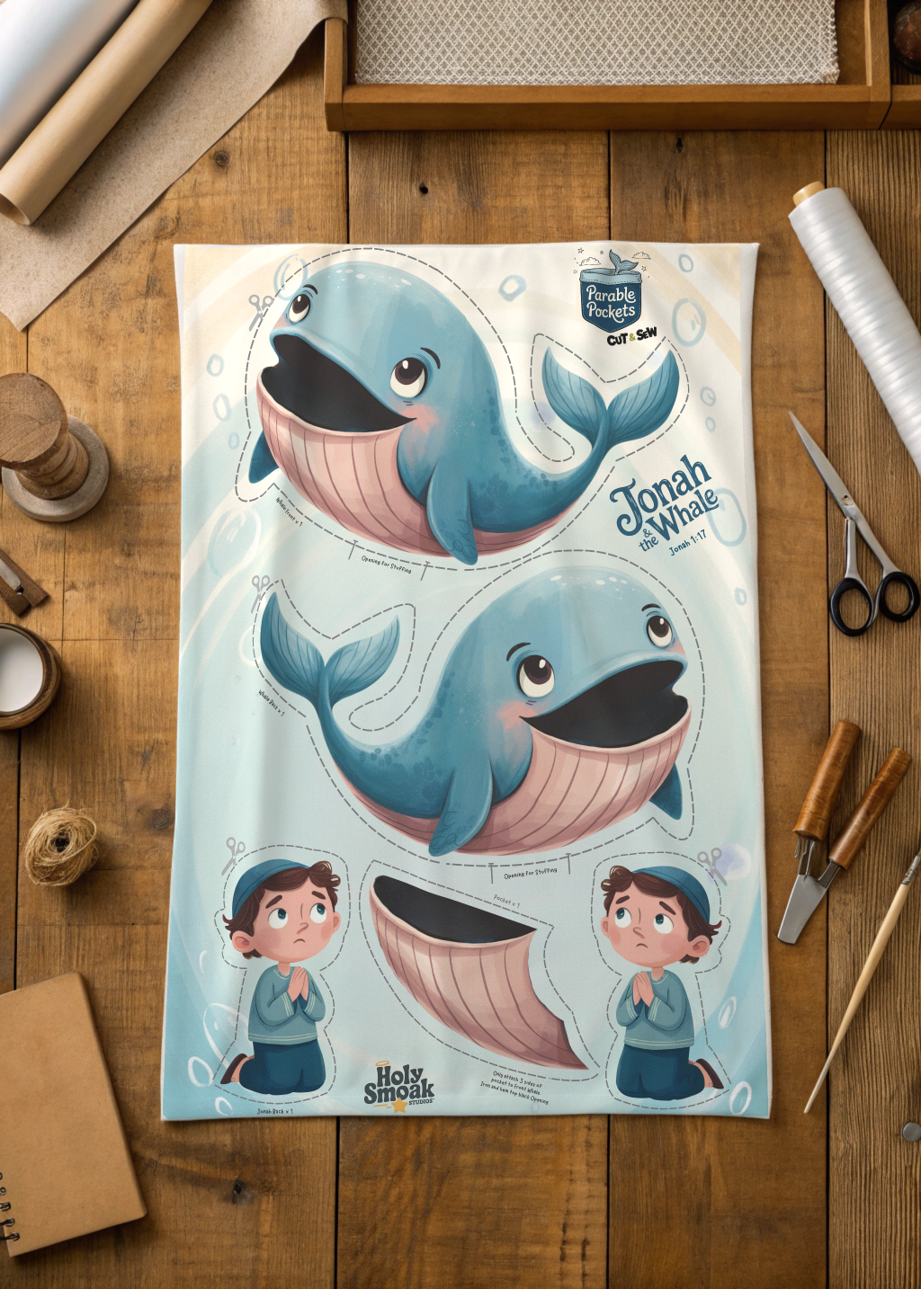 Jonah and the Whale Cut & Sew Fabric Panel | Tea Towel