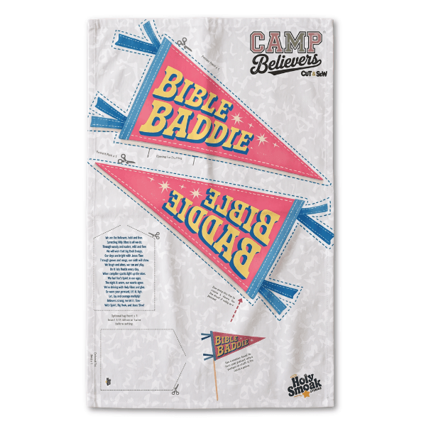 Holy Smoak Studios Bible Baddie Camp Believers cut and sew fabric panel, wholesale Christian giftware, 18x30 inches
