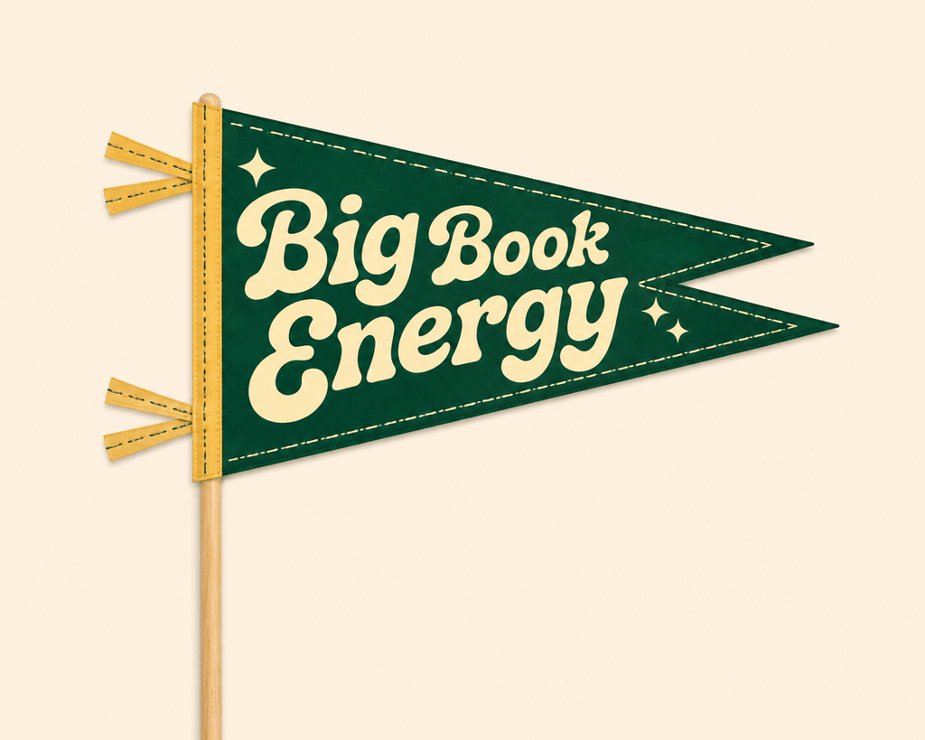 Holy Smoak Studios Big Book Energy finished pennant on a stick, Camp Believers wholesale Christian retail product