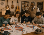 Family making Choir Kid cut and sew pennant together at home, Holy Smoak Studios Camp Believers wholesale product