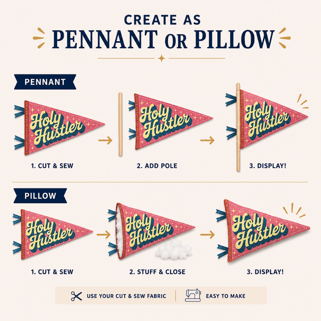 Holy Smoak Studios Holy Hustler cut and sew fabric panel instructions — create as pennant or pillow, Camp Believers wholesale