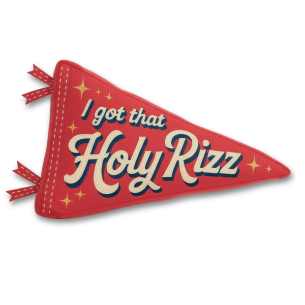Holy Rizz pennant-shaped pillow, I Got That Holy Rizz, Holy Smoak Studios wholesale Christian retail product