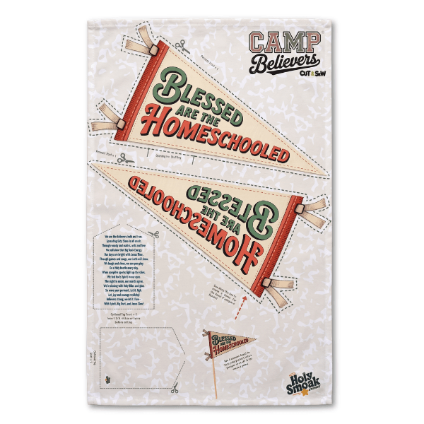 Holy Smoak Studios Blessed Are the Homeschooled cut and sew fabric panel, wholesale Christian giftware, 18x30 inches