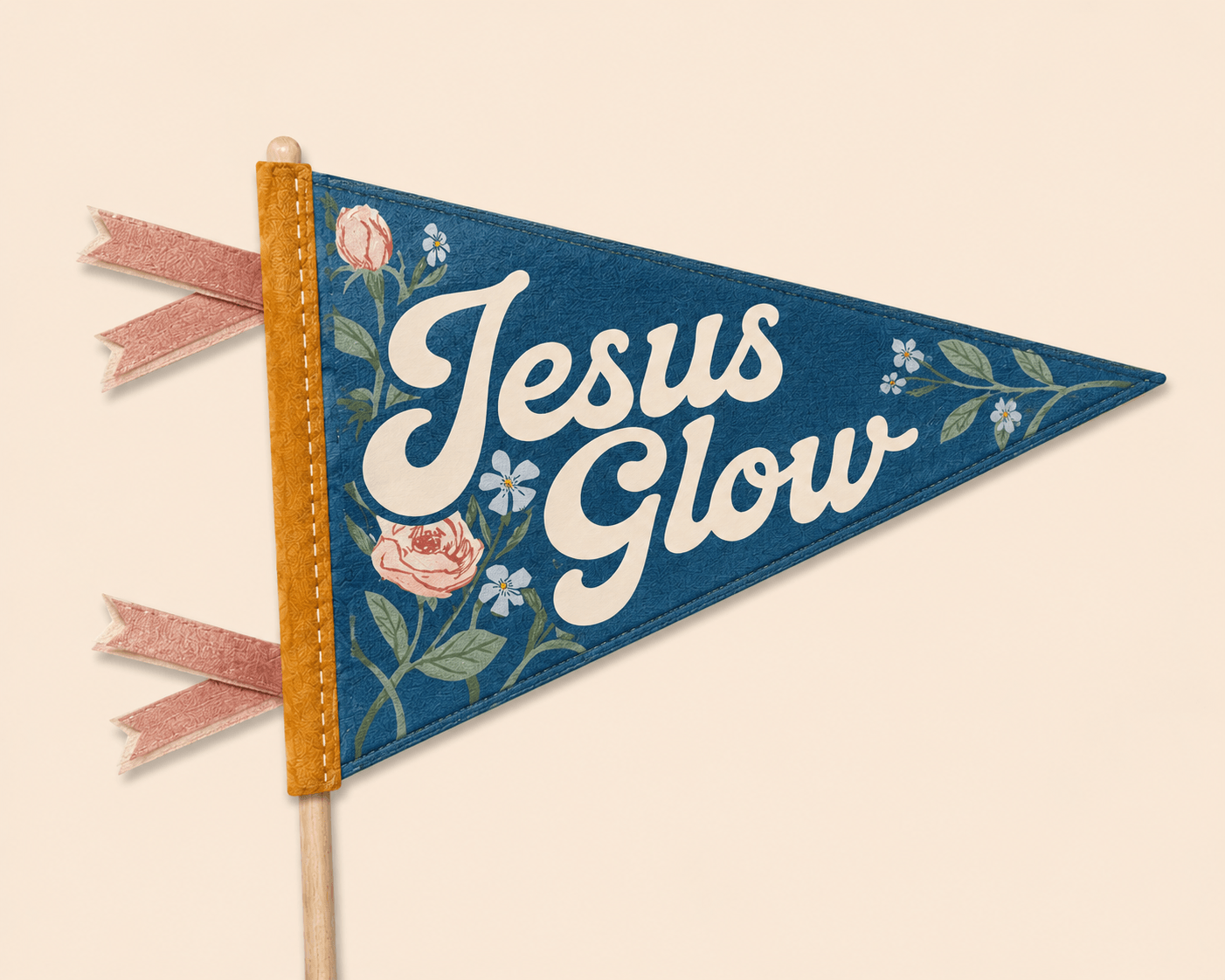 Holy Smoak Studios Jesus Glow finished pennant on a stick, Camp Believers wholesale faith-based retail product