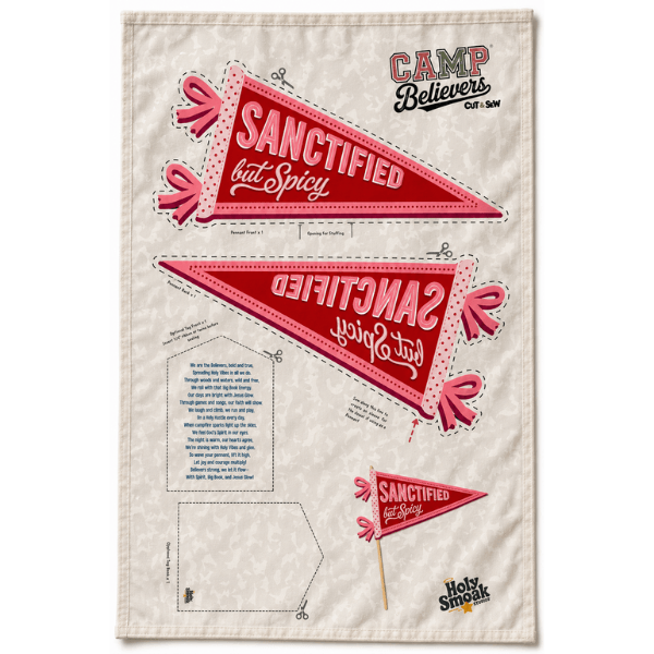 Holy Smoak Studios Sanctified but Spicy Camp Believers cut and sew fabric panel, wholesale Christian giftware, 18x30 inches