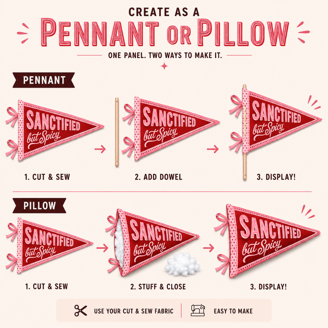 Holy Smoak Studios Sanctified but Spicy cut and sew fabric panel instructions — create as pennant or pillow, Camp Believers wholesale