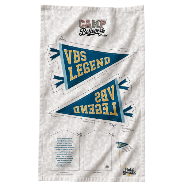 Holy Smoak Studios VBS Legend Camp Believers cut and sew fabric panel, wholesale Christian giftware, 18x30 inches