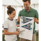 Adult and child holding VBS Legend cut and sew fabric panel, Holy Smoak Studios Camp Believers wholesale product