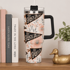 Holy Smoak Studios By Grace Alone 40oz tumbler lifestyle display black handle, Camp Believers wholesale Christian gift