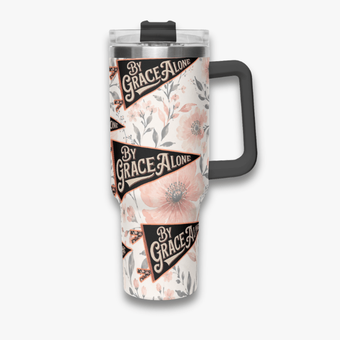 Holy Smoak Studios By Grace Alone Camp Believers 40oz tumbler black handle, wholesale Christian faith lifestyle drinkware