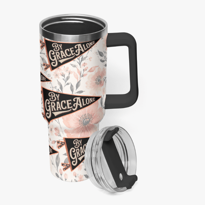 Holy Smoak Studios By Grace Alone Camp Believers 40oz tumbler black handle, wholesale Christian faith lifestyle drinkware