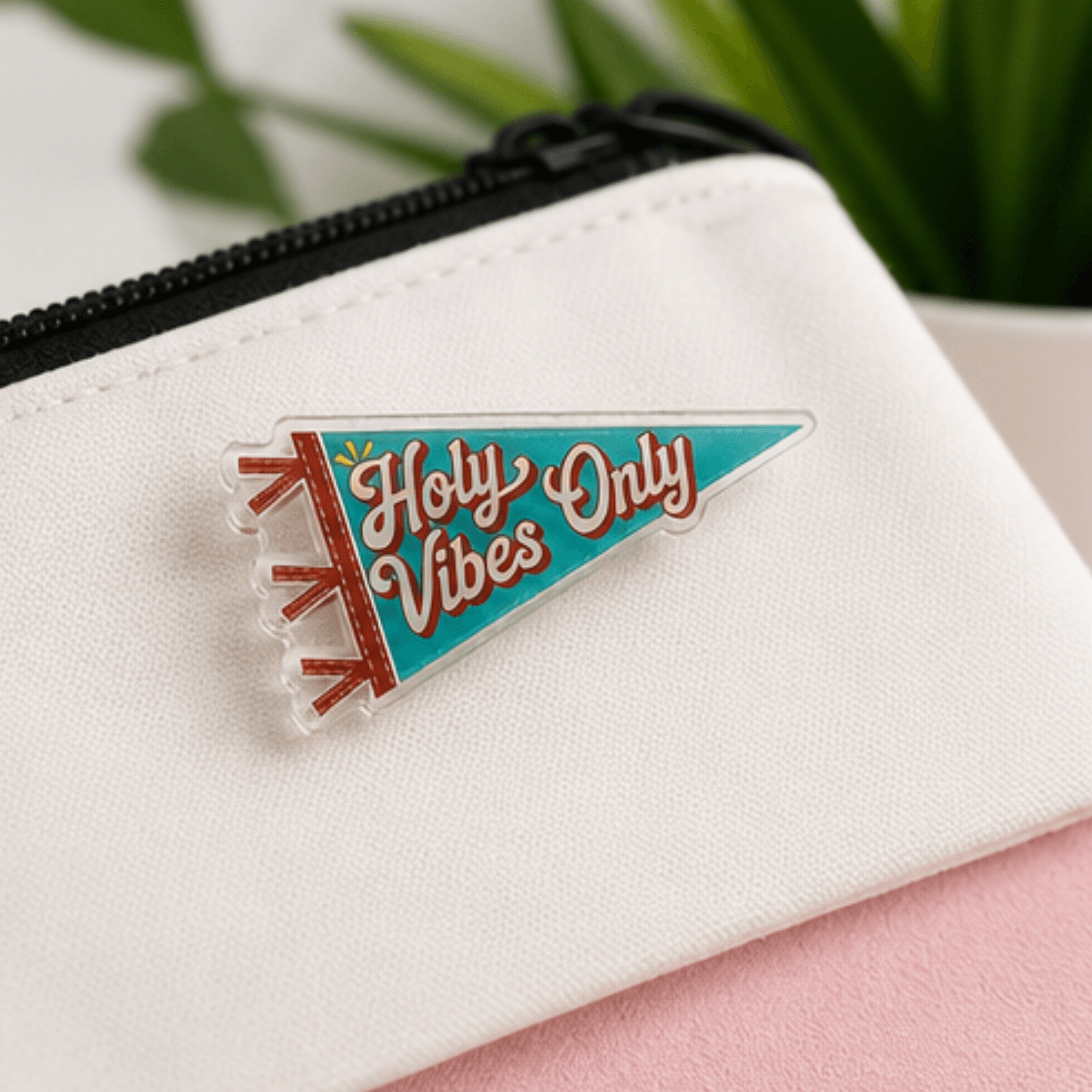 Holy Vibes Only pennant pin on zipper bag Camp Believers Holy Smoak Studios wholesale Christian gift and accessory