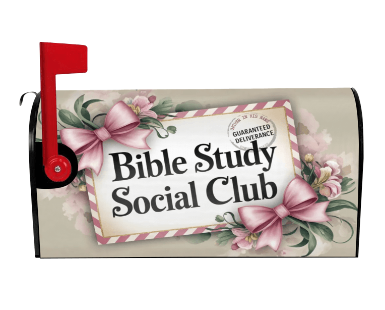 Bible Study Social Club coquette bows floral mailbox cover on black mailbox, Holy Smoak Studios wholesale