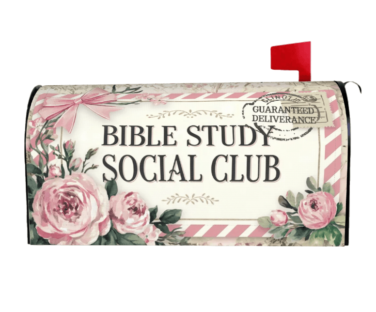 Bible Study Social Club vintage rose floral mailbox cover left view, Holy Smoak Studios wholesale