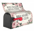 Holy Smoak Studios Bible Study Social Club rose floral mailbox cover on classic red flag mailbox, wholesale