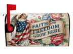 Faith and Freedom Grow Here patriotic magnetic mailbox cover on mailbox left view, Holy Smoak Studios wholesale