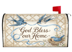 God Bless Our Home bluebird nest floral mailbox cover right view, Holy Smoak Studios wholesale Christian décor