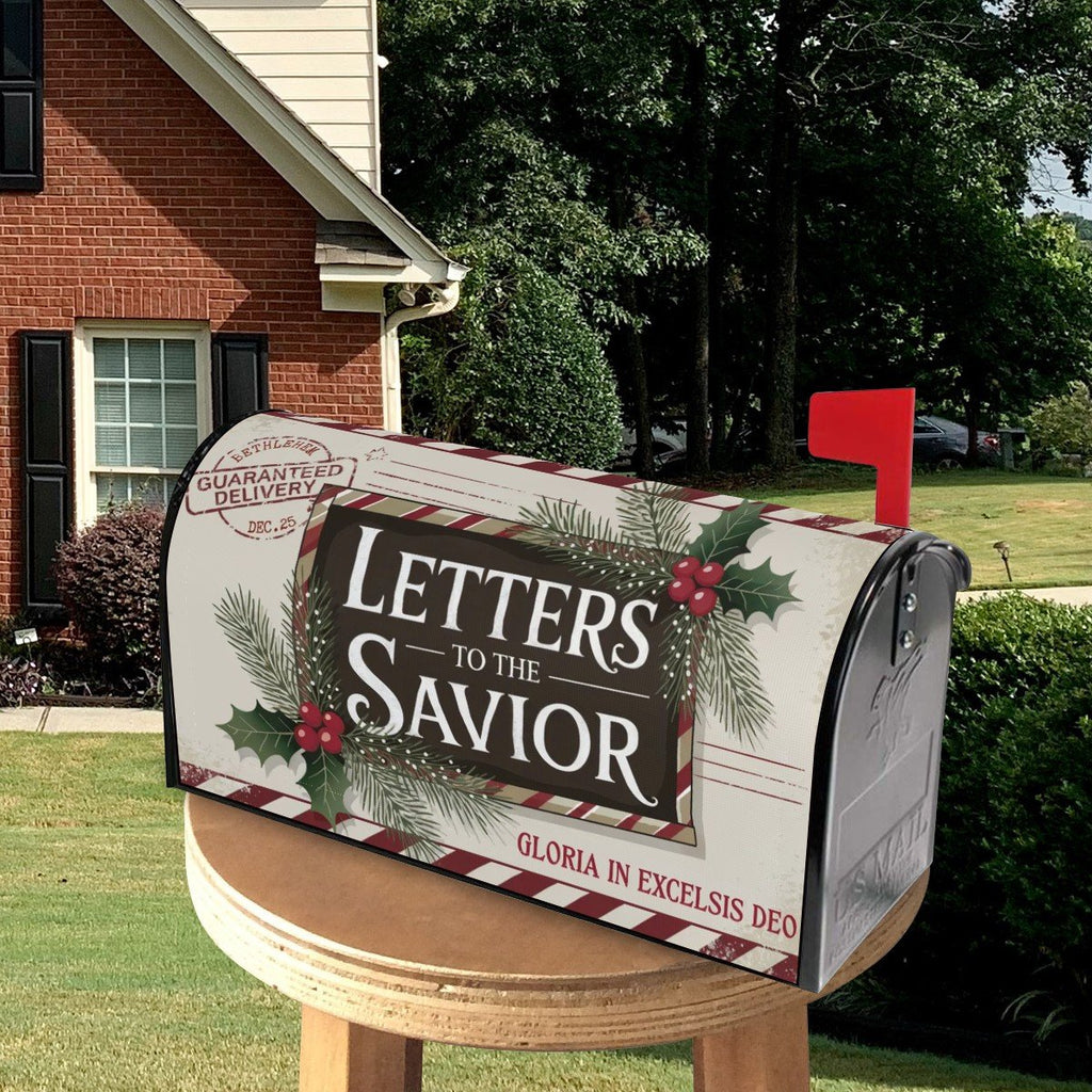 Holy Smoak Studios Letters to the Savior vintage Christmas magnetic mailbox cover on black mailbox, wholesale