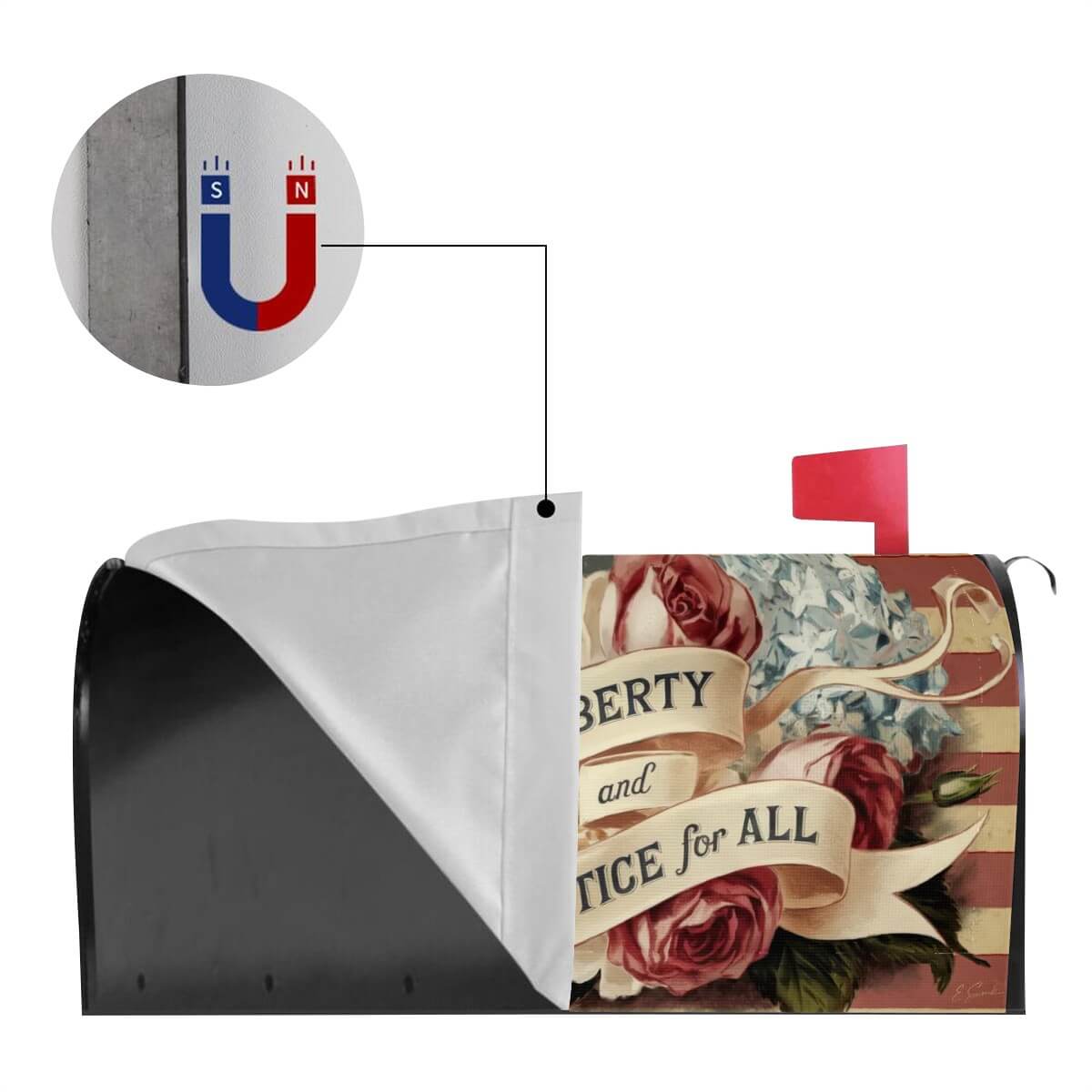 Holy Smoak Studios Liberty and Justice for All magnetic mailbox cover magnet and fit detail