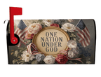 One Nation Under God patriotic floral magnetic mailbox cover left view, Holy Smoak Studios wholesale