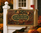 Holy Smoak Studios This Is the Day the Lord Has Made ornate heirloom mailbox cover on white post, wholesale