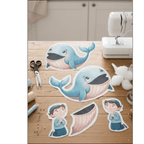 Cut pieces of Jonah and the Whale fabric panel with sewing supplies, Holy Smoak Studios Parable Pockets wholesale product