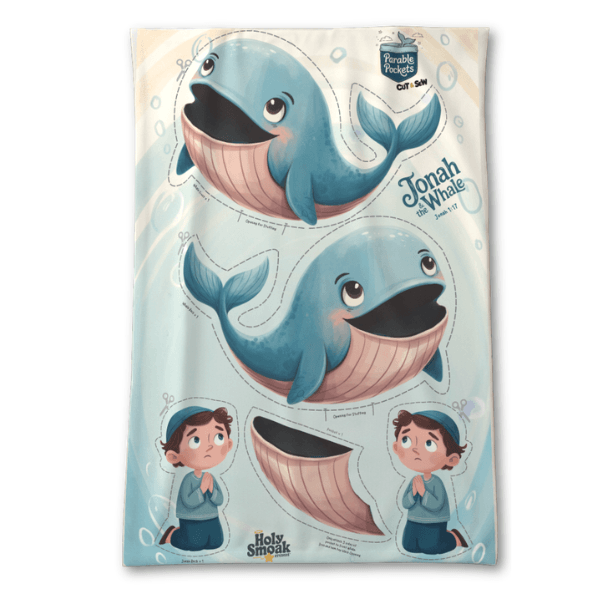 Holy Smoak Studios Jonah and the Whale cut and sew fabric panel with character pieces, wholesale Christian giftware