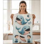 Woman holding finished Jonah and the Whale cut and sew panel, Holy Smoak Studios wholesale Christian product