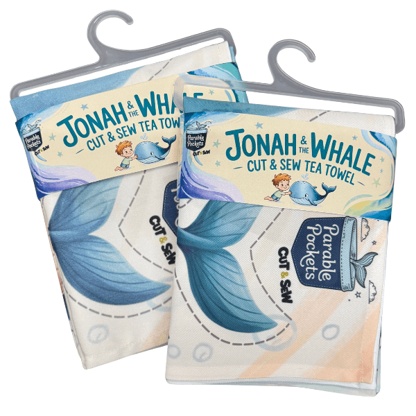 Holy Smoak Studios Jonah and the Whale cut and sew panel on retail hanger, wholesale faith-based Christian product