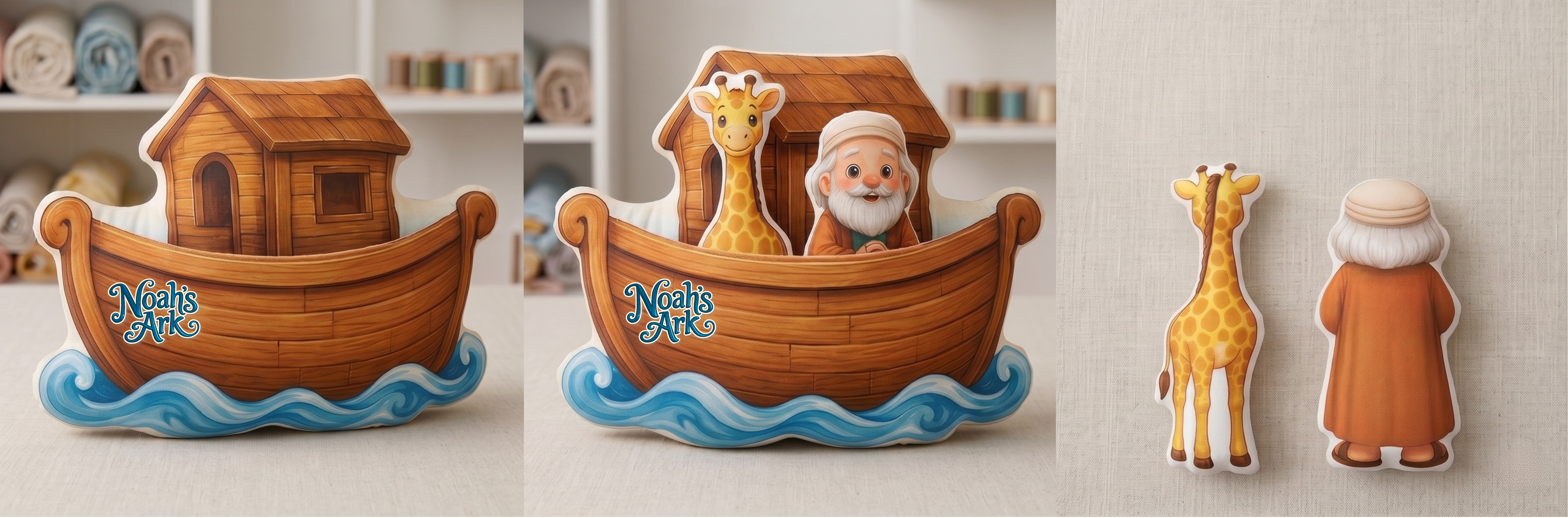 Finished Noah's Ark 3D craft with giraffe and Noah figure, Holy Smoak Studios Parable Pockets wholesale product