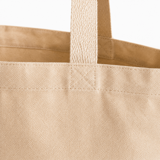 Holy Smoak Studios Agua Santa Canvas Tote Bag canvas tote bag handle detail view, plain natural canvas