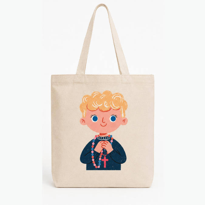 Holy Smoak Studios First Holy Communion Boy Tote Bag Light Skin Tone, wholesale Catholic faith tote bag, 12 oz cotton canvas