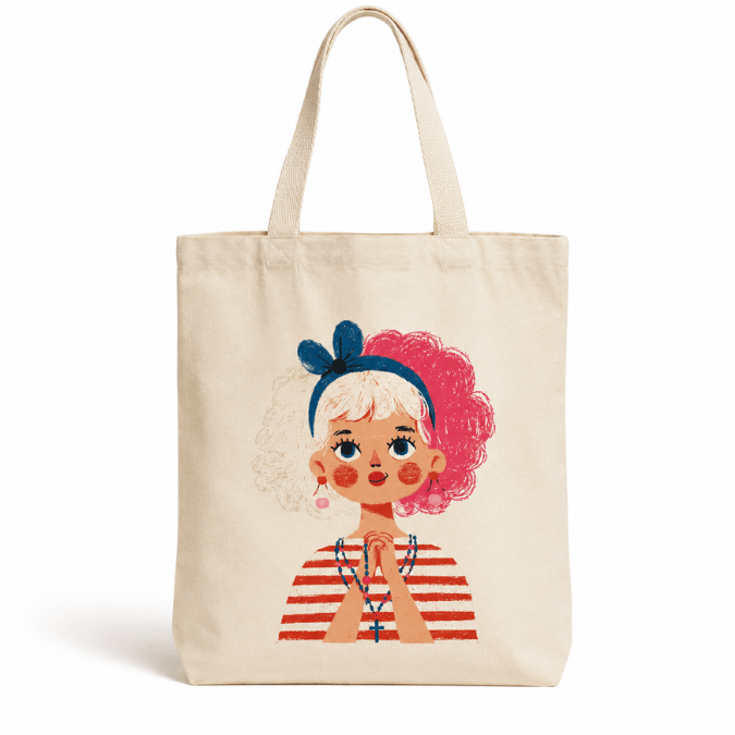 Holy Smoak Studios First Holy Communion Girl Tote Bag Light Skin Tone, wholesale Catholic faith tote bag, 12 oz cotton canvas